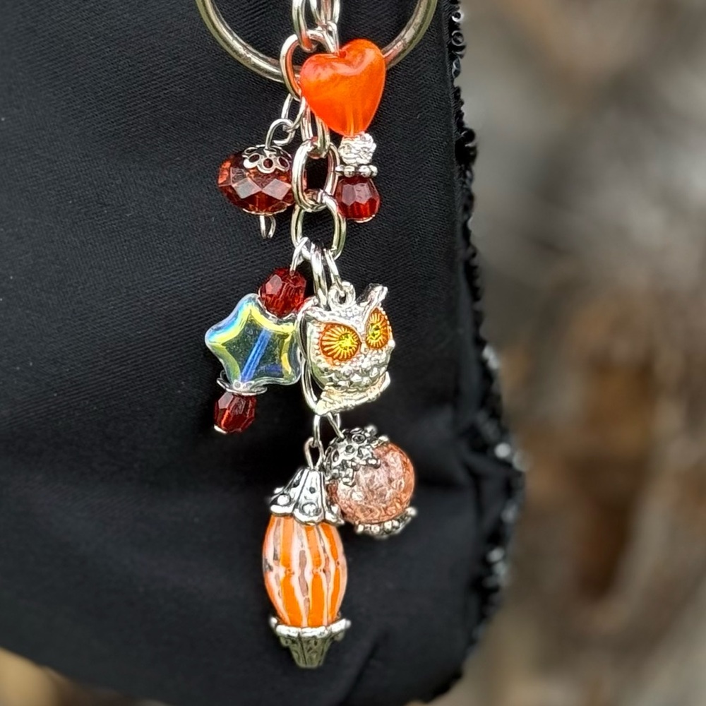 NEW Earth Owl Handmade Bag Charm Keychain One of a Kind Crystal Accessory